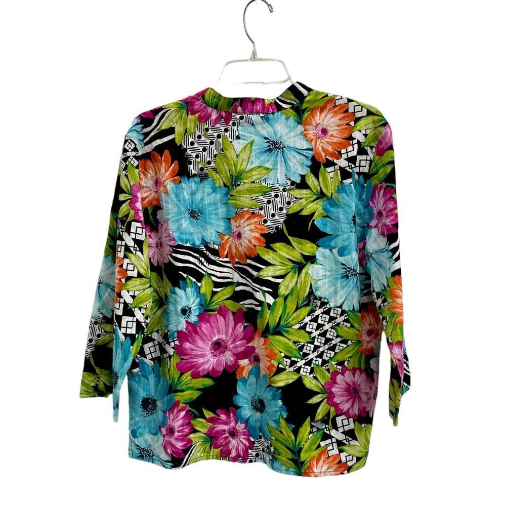 Alfred Dunner Women's Bright Floral Print 3/4 Sleeve Button Down Blouse Size 14P - Picture 2 of 16
